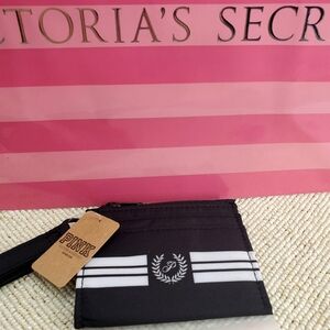Victoria's Secret Pink Card Holder Keychain With Zip Black  NWT (**)